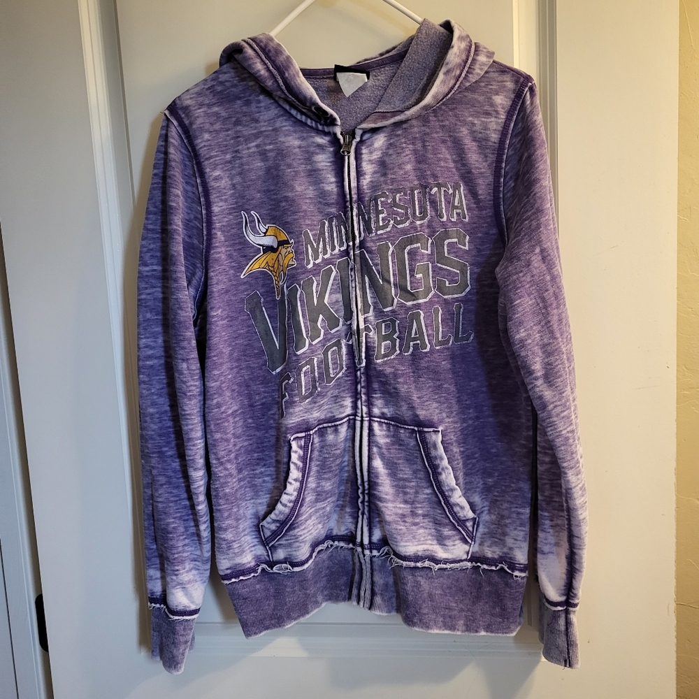 Minnesota Vikings Acid Wash Full Zip Hoodie Distressed Football Sweatshirt